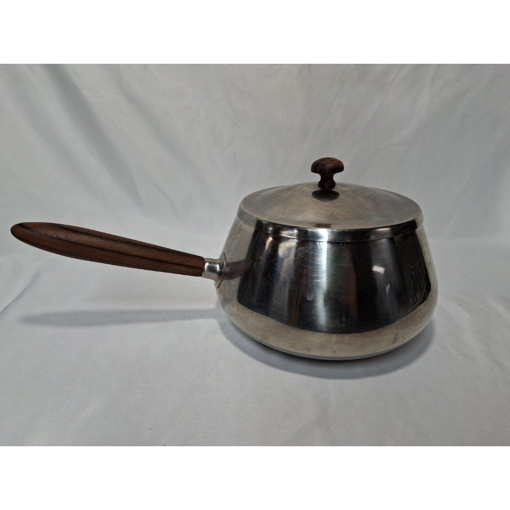 Vintage Mid-century Modern EKCO Eterna Stainless Steel Fondue Pot,  Japan, Wood